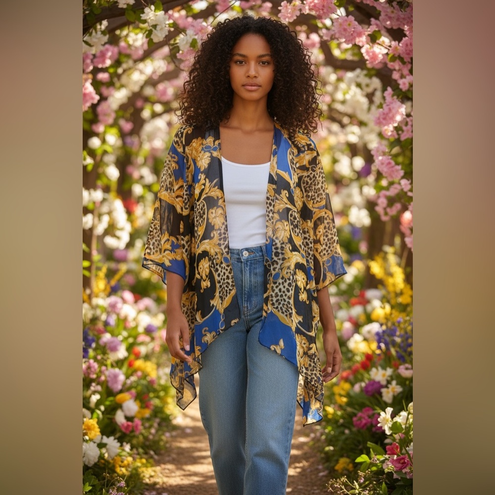 Blue and Yellow sheer print wrap .